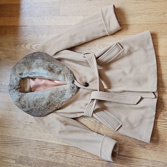 Vintage wool pea coat with fur collar M - Picture 1 of 16